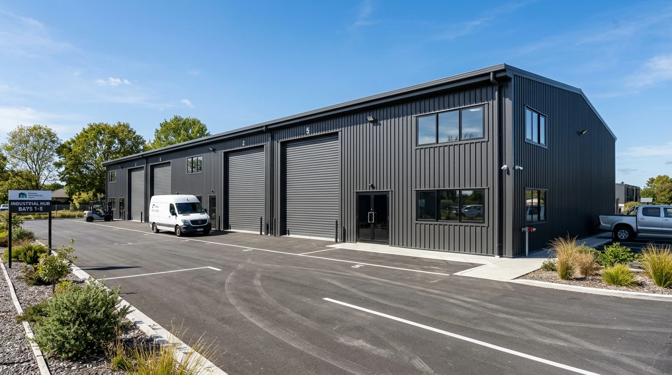 Steel portal frames creating wide open clear span spaces